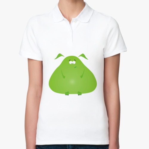 Женская рубашка поло (печать)  зеленый чудик