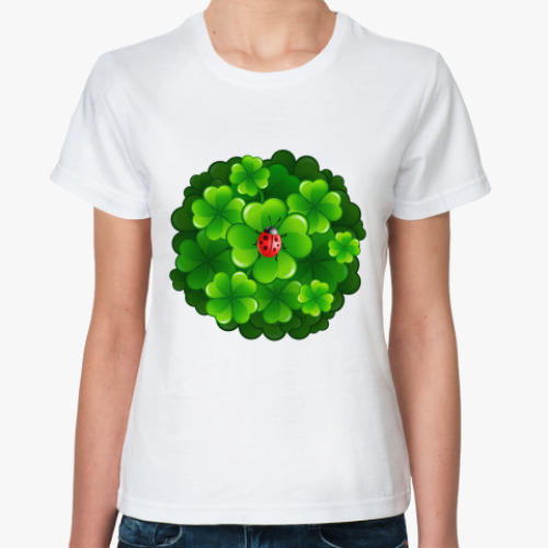 Классическая футболка с принтом Клевер и коровка