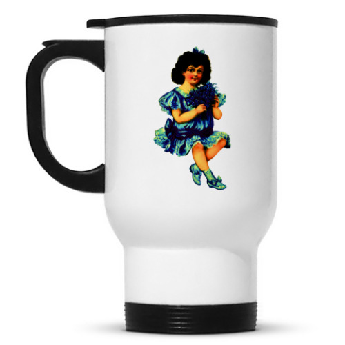 Кружка-термос с принтом Девочка с букетом