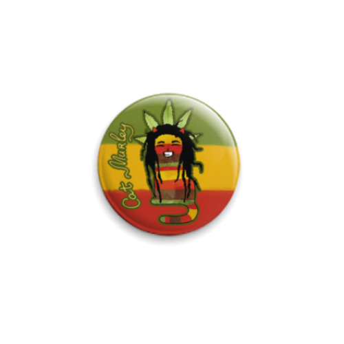 Значок 25мм с принтом Кот растаман слушает регги