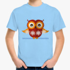 Детская классическая футболка Сова со снежинками