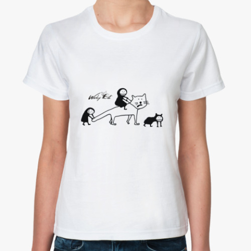Классическая футболка с принтом Верхом на коте