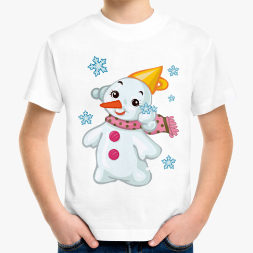 Детская футболка Снеговик и снежинки