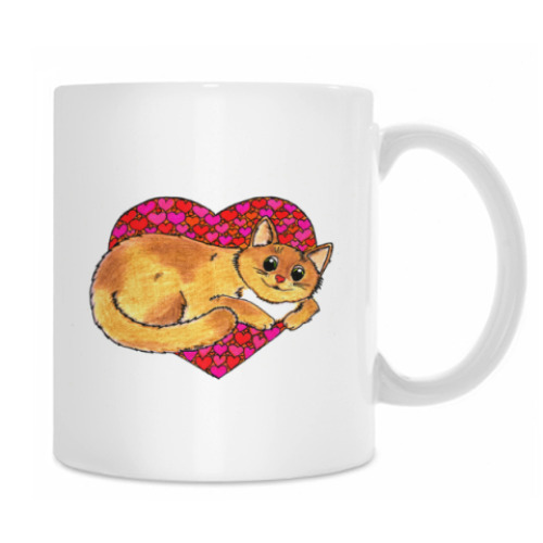 Кружка с принтом Сердце кота