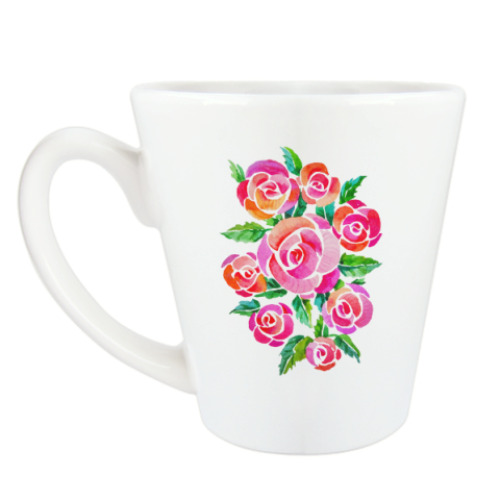 Чашка Латте с принтом Акварельные розы