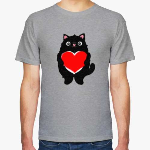 Футболка с принтом Кот и большое сердце