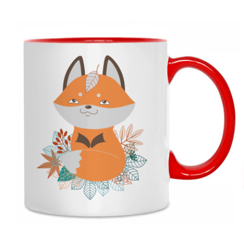 Кружка с принтом Лиса и Белый Лист