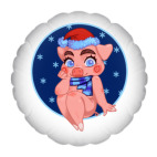 Подушка 35x35 см с цветной обратной стороной свинка