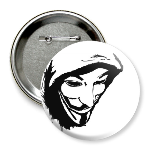 Значок 75мм с принтом вендетта, анонимус, Гай Фокс