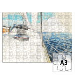 Акварельный рисунок яхты в море