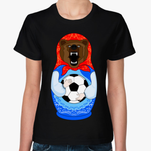 Женская футболка Футболист Медведь Матрёшка