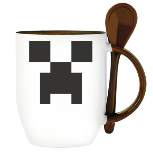 Кружка с ложкой с принтом Creeper Minecraft
