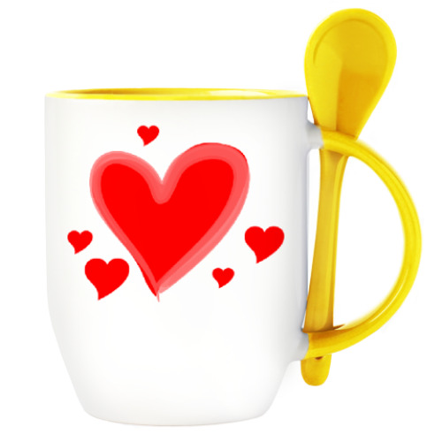 Кружка с ложкой с принтом СЕРДЦА