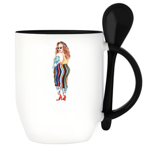 Кружка с ложкой с принтом Стильная женщина