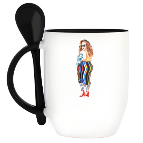 Кружка с ложкой с принтом Стильная женщина