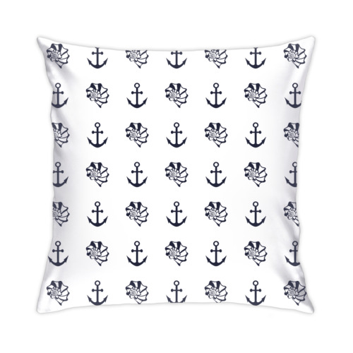 Подушка с принтом Морской стиль: якоря и ракушки