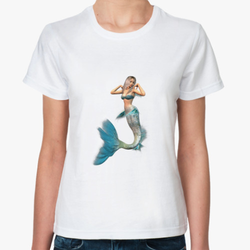 Классическая футболка с принтом Женская футболка, белая