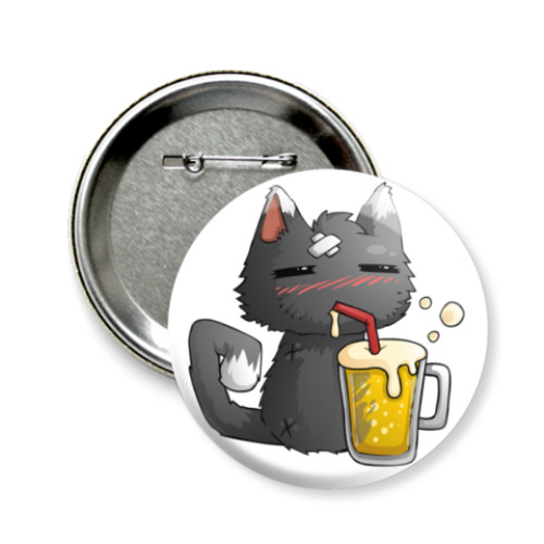Значок 58мм с принтом Пьющий кот