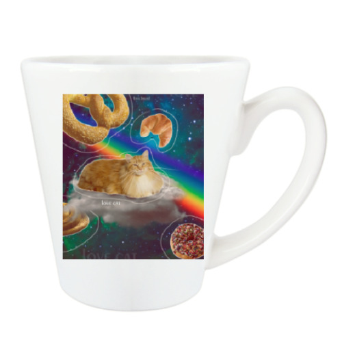 Чашка Латте с принтом Космический кот на облаке
