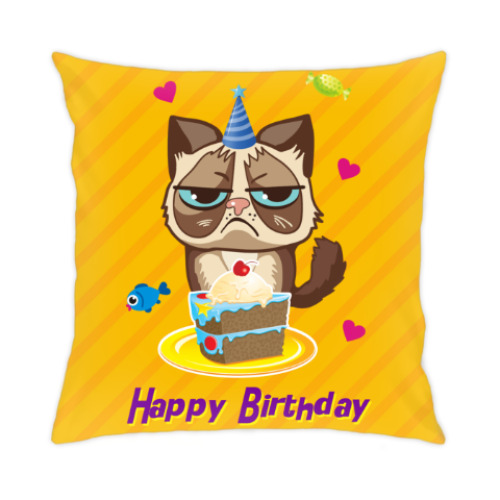 Подушка с принтом Угрюмый кот Тард