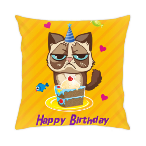 Подушка с принтом Угрюмый кот Тард