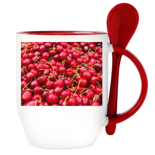 Кружка с ложкой Вишенки