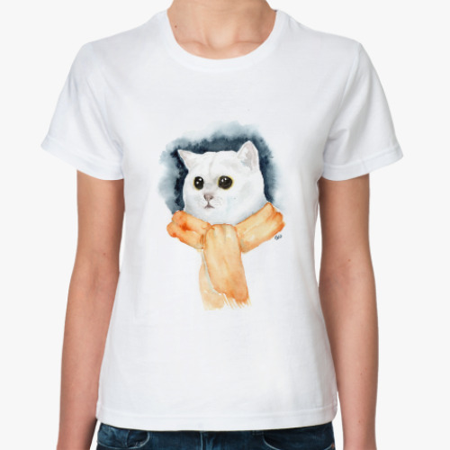 Классическая футболка Кот в шарфе