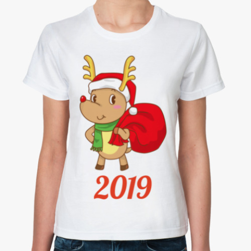 Классическая футболка Олененок Санты 2019