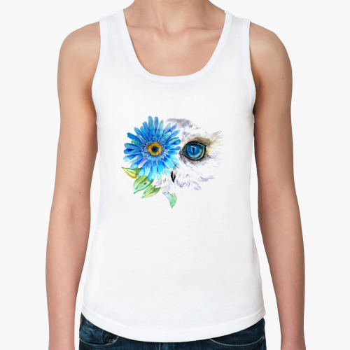 Женская майка с принтом Сова с цветком