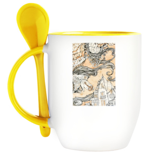 Кружка с ложкой с принтом  Алиса в Стране чудес