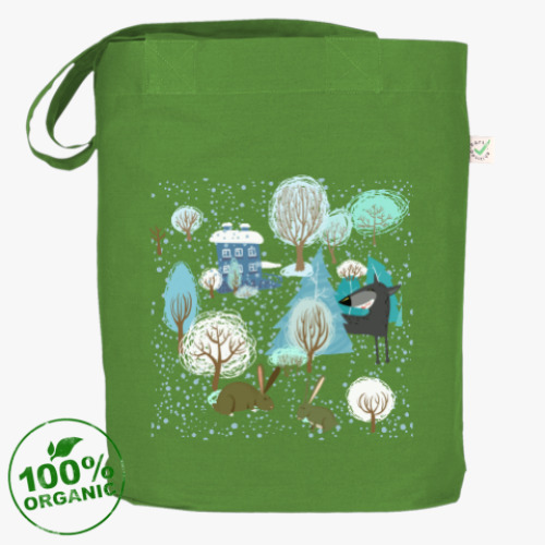 Сумка шоппер с принтом 'Волк зимой...'