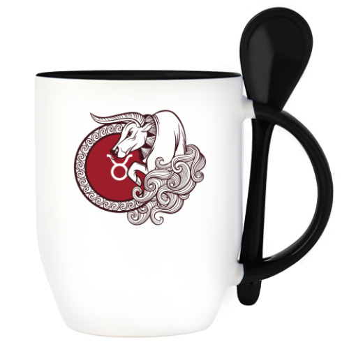 Кружка с ложкой с принтом Символ Телец Знак Зодиака