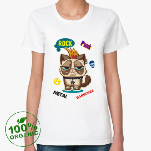 Женская футболка из органик-хлопка с принтом Кот Тард (Grumpy Cat) неформал