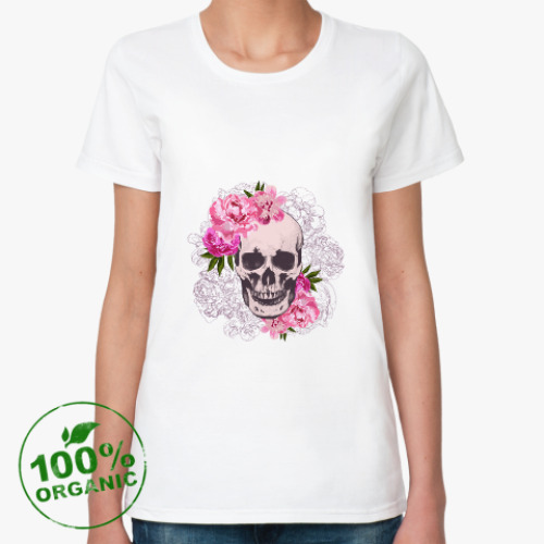 Женская футболка из органик-хлопка Череп и цветы