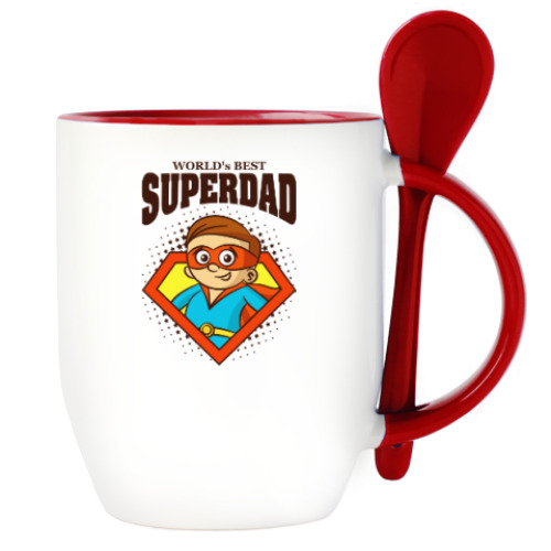 Кружка с ложкой с принтом SUPERDAD world's best