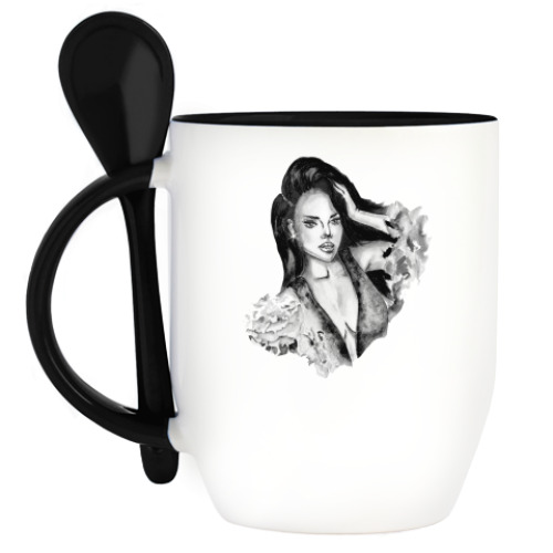 Кружка с ложкой с принтом Девушка