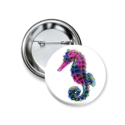 Значок 37мм с принтом Морской Конек