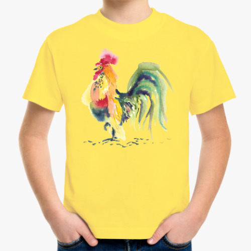 Детская футболка Петух символ 2017 акварельный