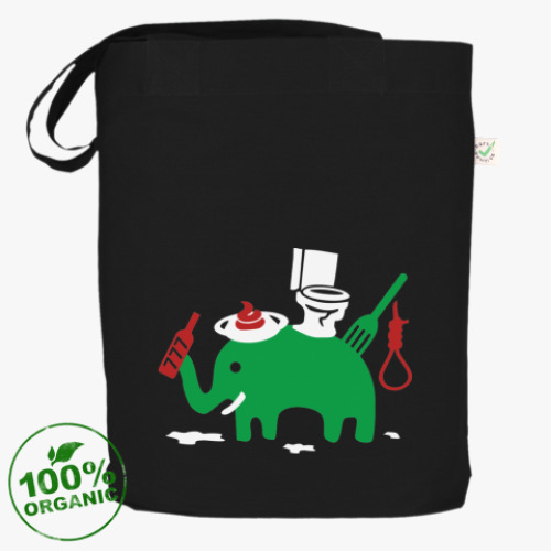 Сумка шоппер с принтом  Зеленый Слоник