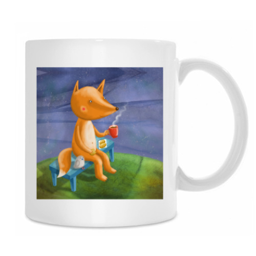 Кружка с принтом Лисенок и птичка пьют чай