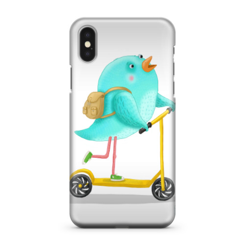 Чехол для iPhone X Птица на самокате