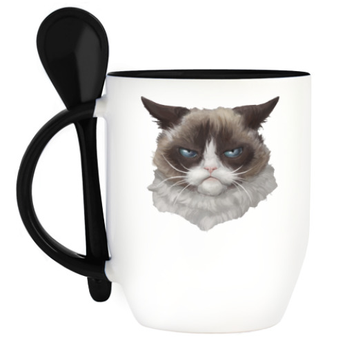 Кружка с ложкой Grumpy Cat / Сердитый Кот