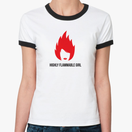 Женская футболка Ringer-T 'Highly Flammable Girl'