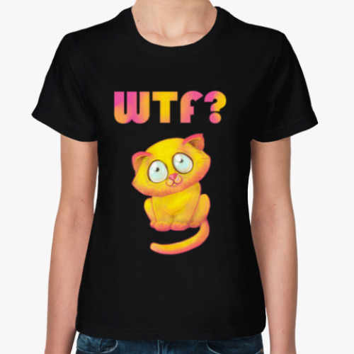 Женская футболка с принтом Котик wtf