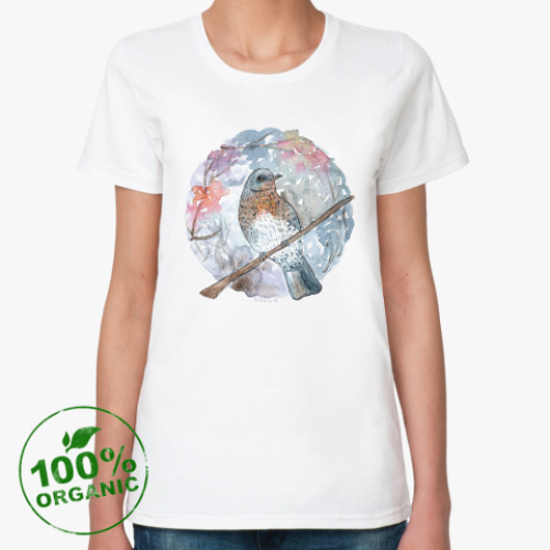 Женская футболка из органик-хлопка птица дрозд