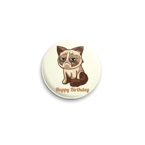 Значок 25мм с принтом Угрюмый кот Тард - Grumpy Cat