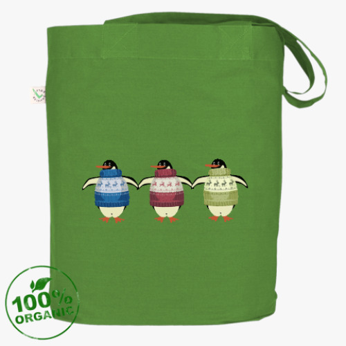 Сумка шоппер с принтом Новогодние пингвины