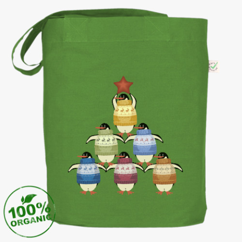 Сумка шоппер с принтом Новогодние пингвины