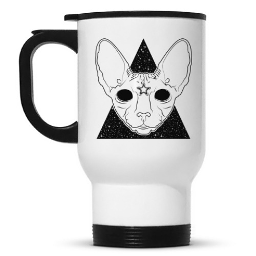 Кружка-термос с принтом Кот сфинкс познавший Вселенную