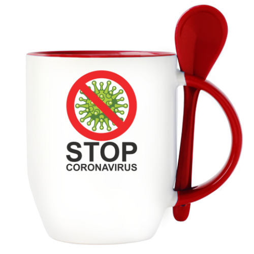 Кружка с ложкой Stop coronavirus